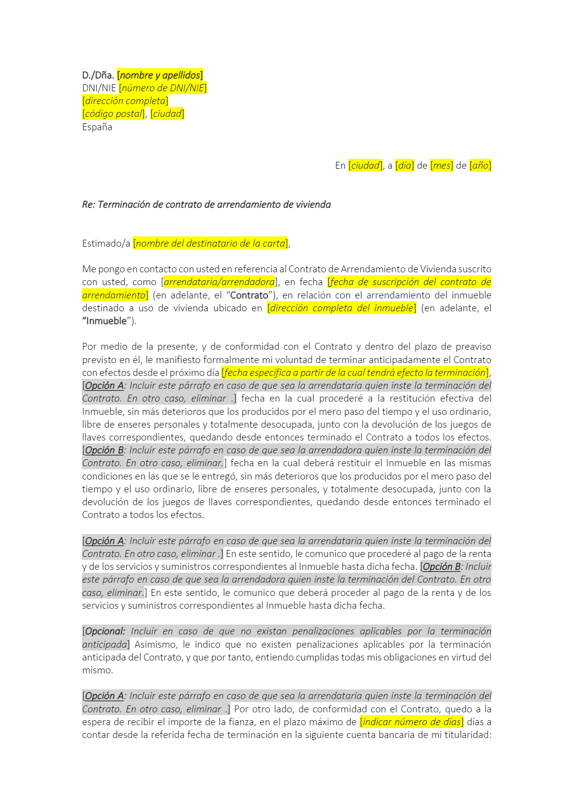 Modelo rescisión de contrato de alquiler en PDF y Word | Impuestos hacienda